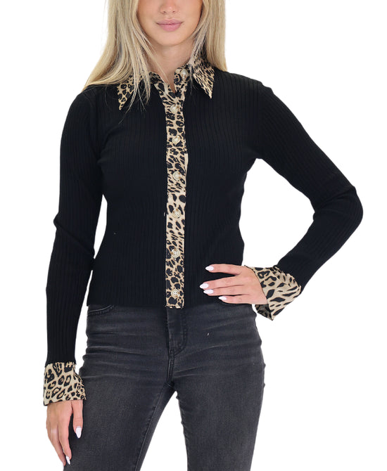 Ribbed Top w/ Leopard Trim view 