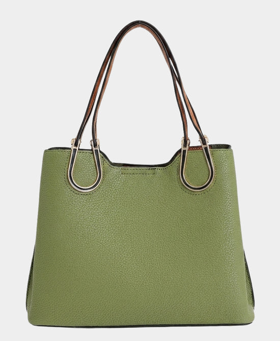 
Faux Leather Handbag in GREEN view 2