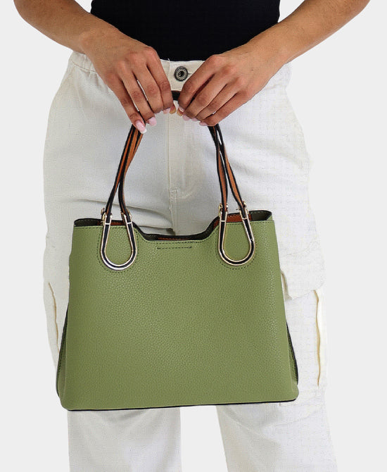 
Faux Leather Handbag in GREEN view 1