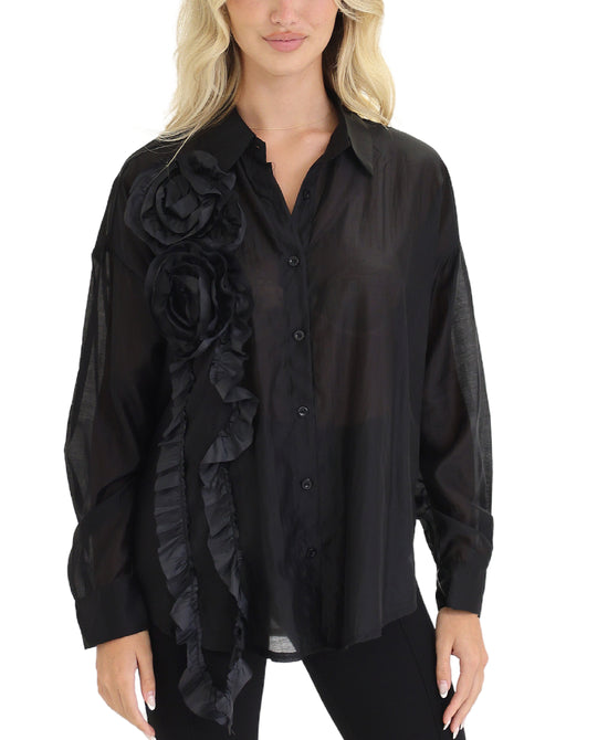 Sheer Blouse w/ Ruffle Detail view 1