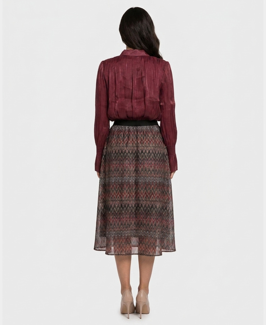 
Pleated Shimmer Blouse w/ Bubble Bottom in BURGUNDY view 2