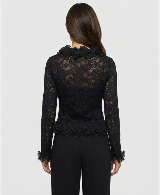 
Lace Blouse w/ Ruffle Trim in BLACK view 2