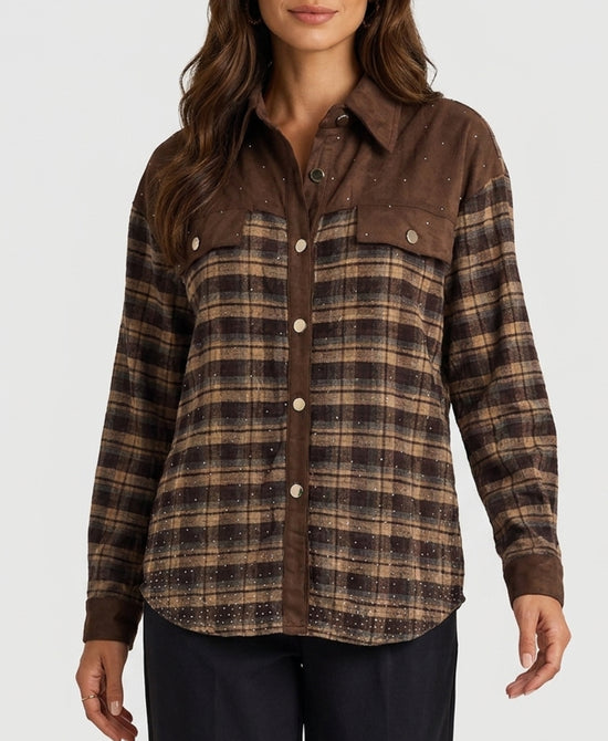 
Plaid Shirt w/ Faux Suede in BROWN MULTI view 1