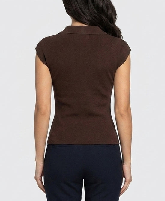 
Sleeveless Knit Polo w/ Scarf in BROWN view 2
