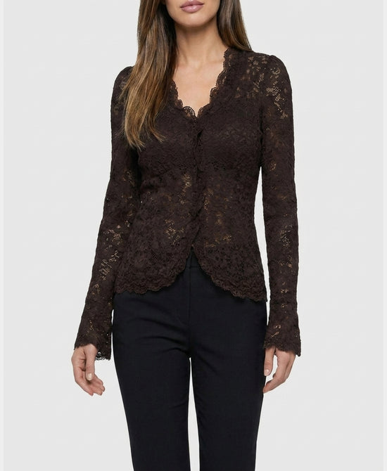 
Lace Cardigan w/ Ruffle Trim in BROWN view 1
