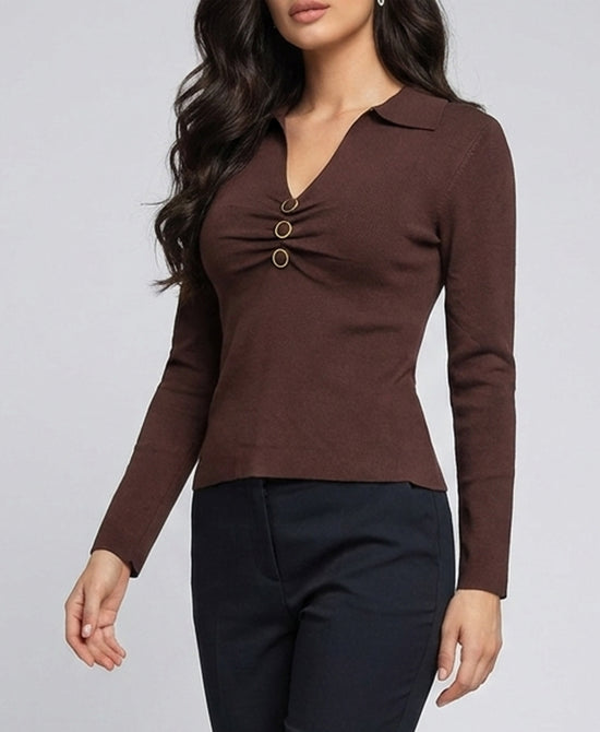 
Knit Top w/ Collar in BROWN view 1