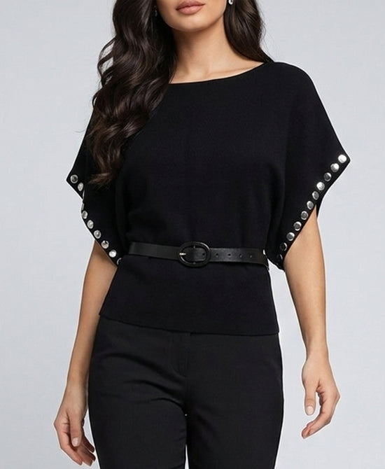
Knit Top w/ Silver Studded Trim in BLACK/SILVER view 1