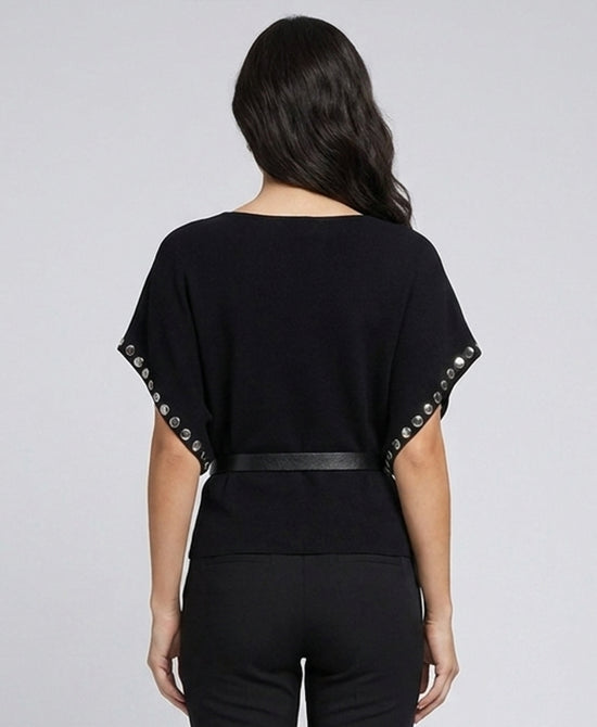 
Knit Top w/ Silver Studded Trim in BLACK/SILVER view 2