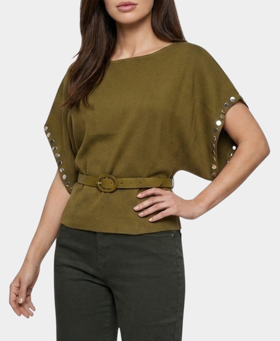 
Knit Top w/ Studded Trim in GREEN view 1