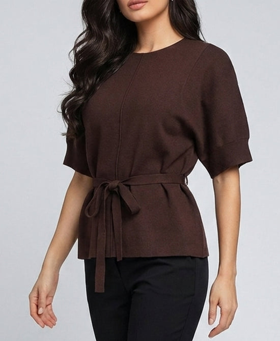 
Peplum Knit Top in BROWN view 1