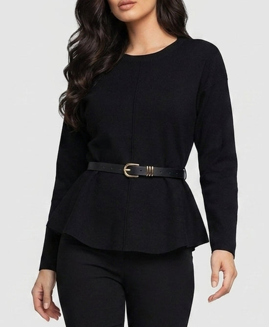 
Knit Belted Top in BLACK view 1