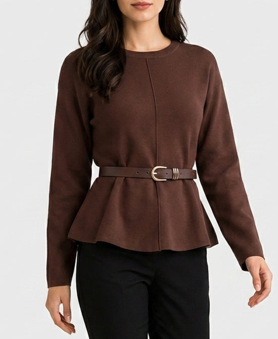 
Knit Belted Top in BROWN view 1