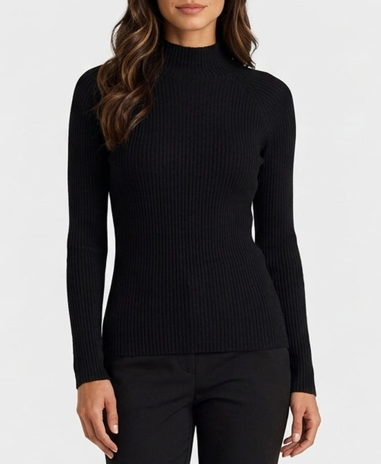 
Ribbed Mock Neck Sweater in BLACK view 1