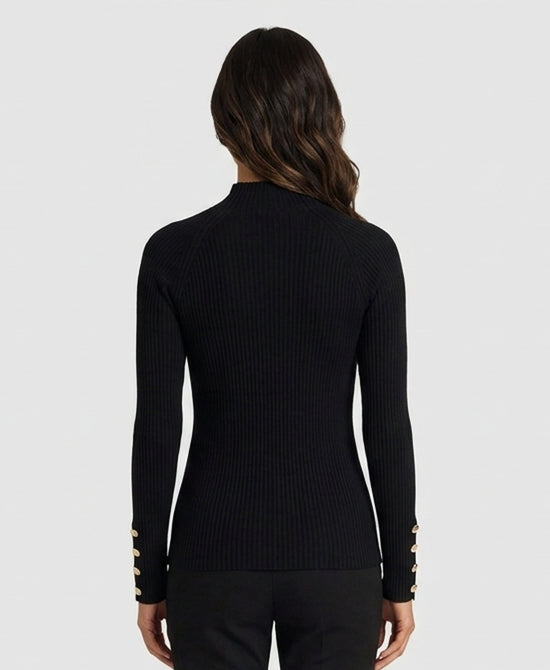
Ribbed Mock Neck Sweater in BLACK view 2