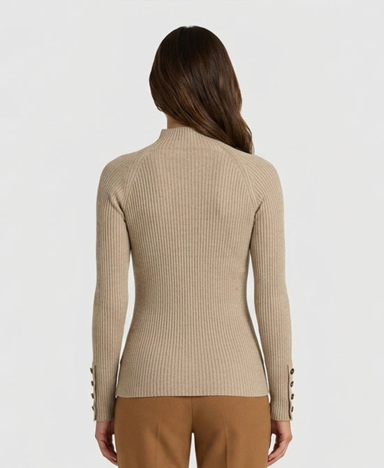 
Ribbed Mock Neck Sweater in TAUPE view 2