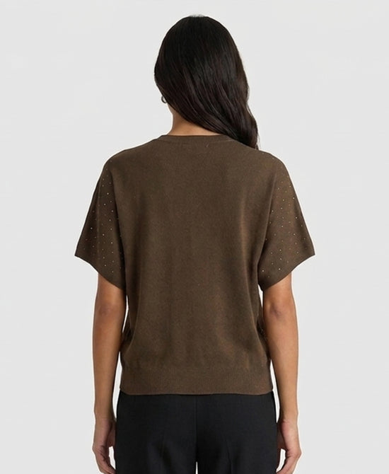 
Short Sleeve Sweater w/ Crystals in OLIVE view 2