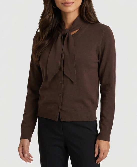 
Cardigan Sweater w/ Scarf in BROWN view 1