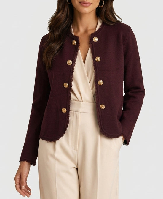 
Cardigan Sweater Jacket w/ Gold Buttons in BURGUNDY view 1