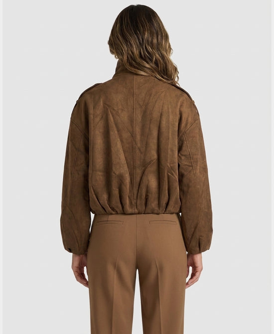 
Faux Suede Bubble Hem Jacket in BROWN view 2