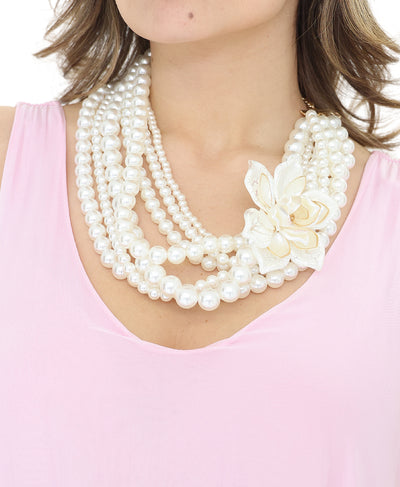 Faux Pearl Asymmetrical Flower Necklace image 1