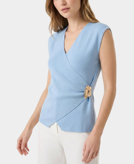
Knit Wrap Top w/ Gold Hardware in BLUE view 1