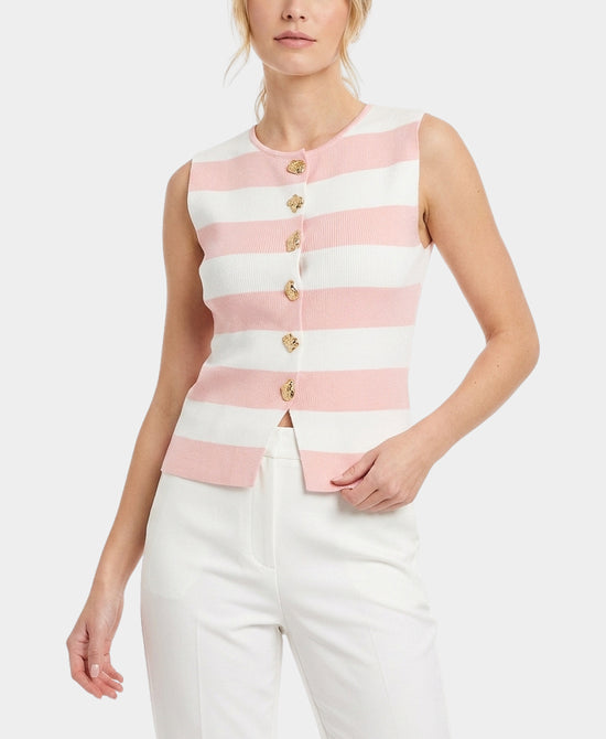 
Stripe Top w/ Gold Buttons in WHITE/PINK view 1