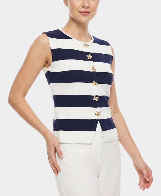 
Stripe Top w/ Gold Buttons in WHITE/NAVY view 1