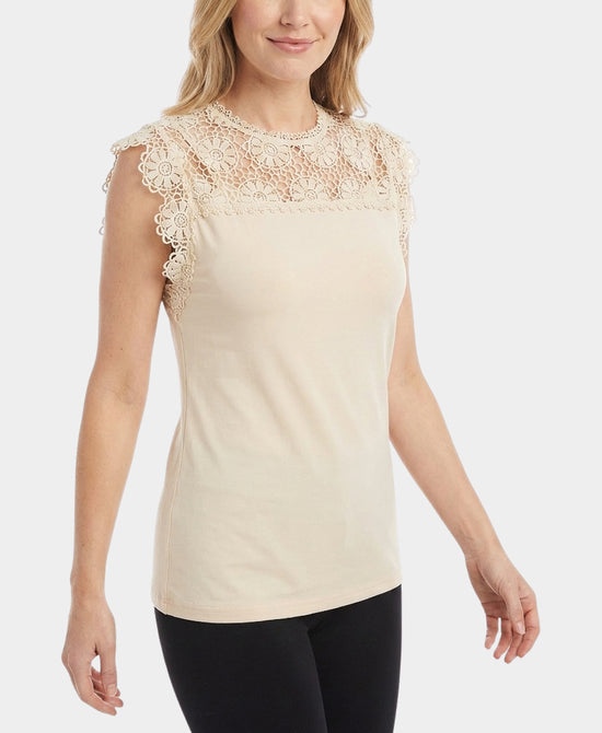 
Top w/ Crochet Lace Trim in BEIGE view 1