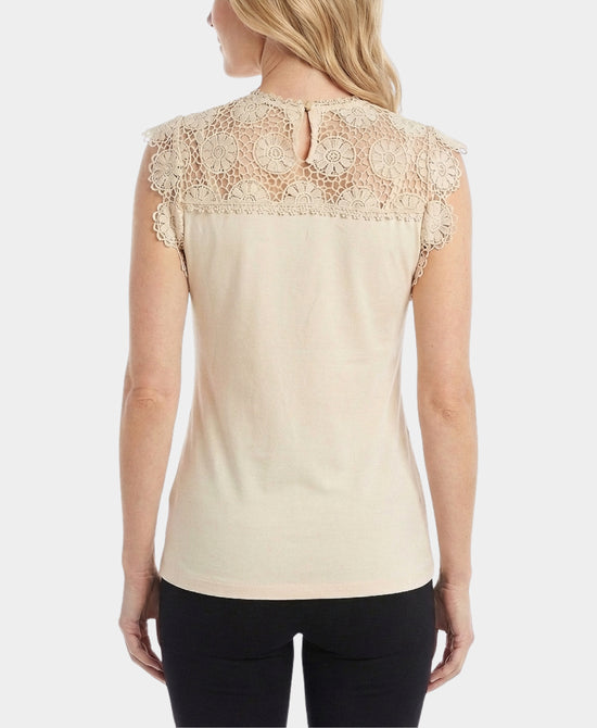 
Top w/ Crochet Lace Trim in BEIGE view 2