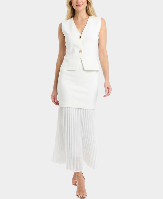 
Top w/ Gold Hardware Buttons & Skirt - 2 Pc Set in WHITE view 1