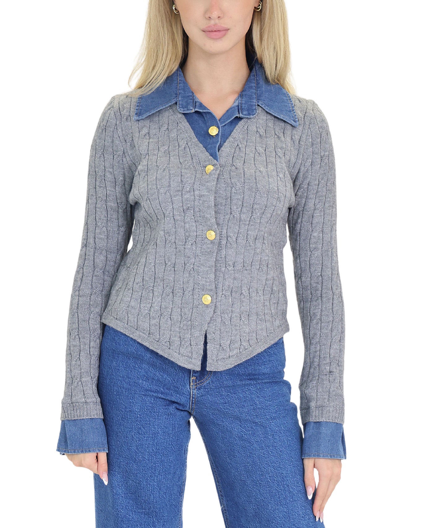 Denim & Knit Top view 1