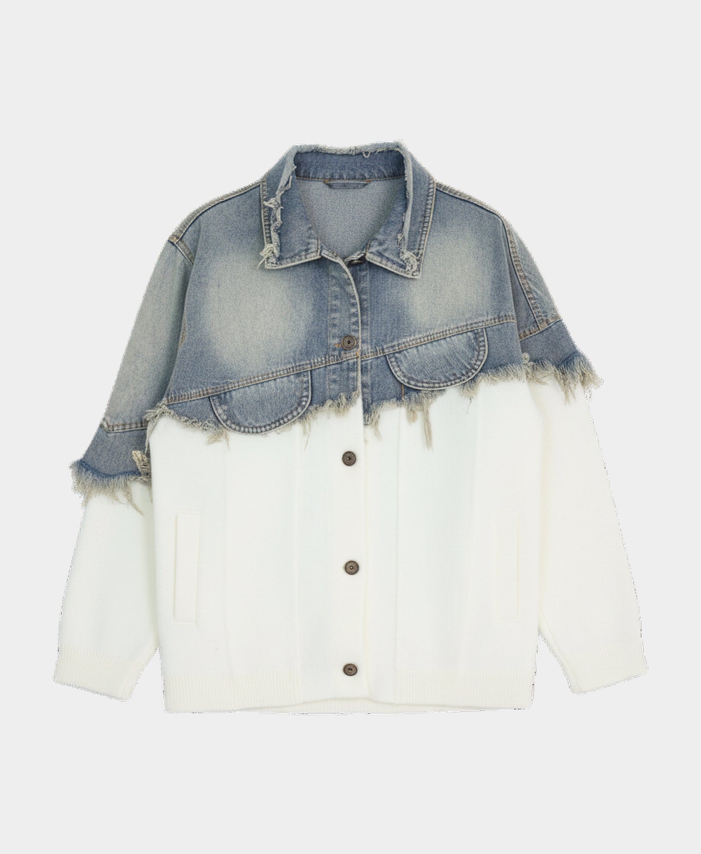 Denim & Knit Jacket w/ Raw Edge view 2