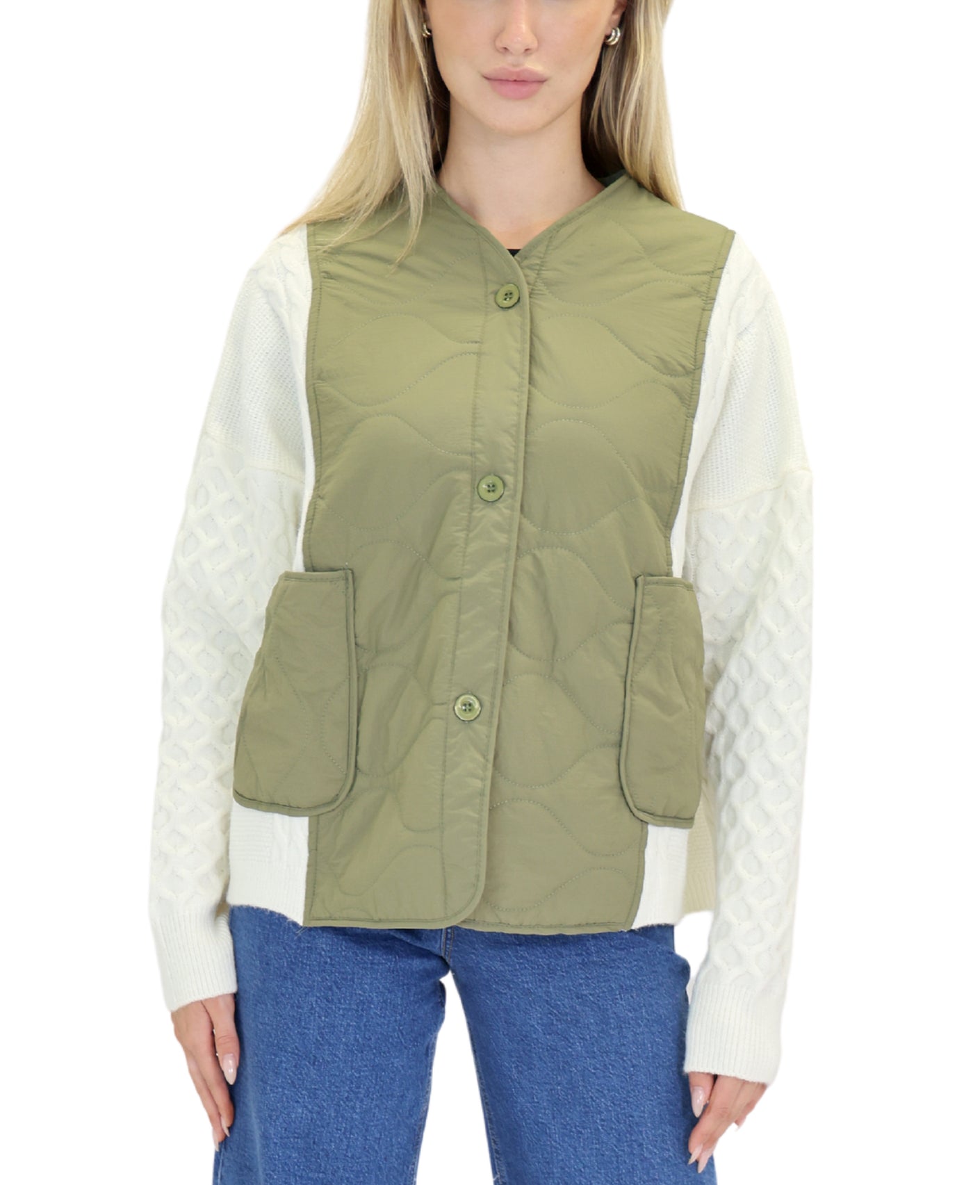 Quilted Jacket w/ Knit Sleeves view 1