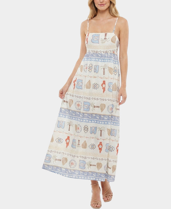 
Printed Maxi Dress w/ Open Back in IVORY MULTI view 1