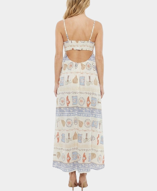 
Printed Maxi Dress w/ Open Back in IVORY MULTI view 2