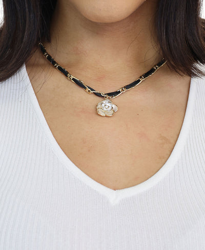 Faux Leather Chain Rose Pendant Necklace image 1