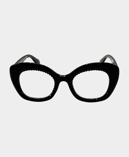 
Genuine Crystal Oversized Cat Eye Readers in BLACK view 2