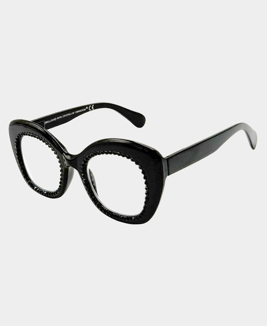 
Genuine Crystal Oversized Cat Eye Readers in BLACK view 1