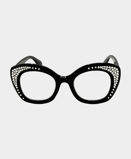 
Genuine Crystal Oversized Cat Eye Readers in BLACK view 2