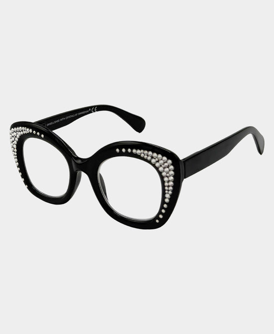 
Genuine Crystal Oversized Cat Eye Readers in BLACK view 1