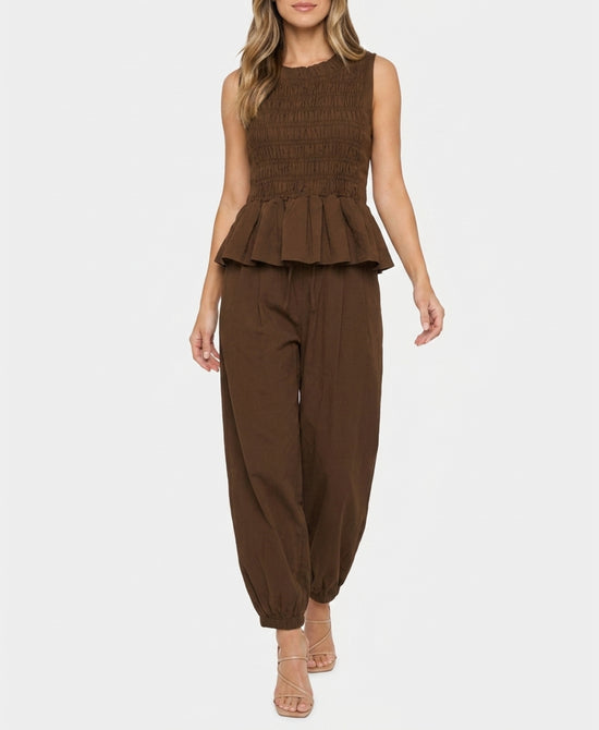 
Smocked Top & Pants Set- 2 Pc Set in BROWN view 1