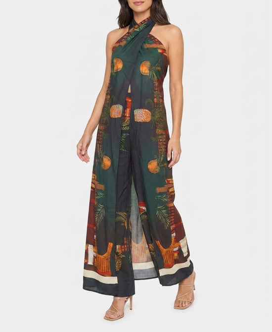 
Printed Long Halter Top & Pants Set- 2 Pc Set in MULTI view 1