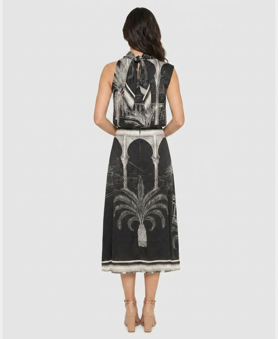 
Printed Asymmetrical Top & Midi Skirt Set- 2 Pc Set in BLACK/IVORY view 2