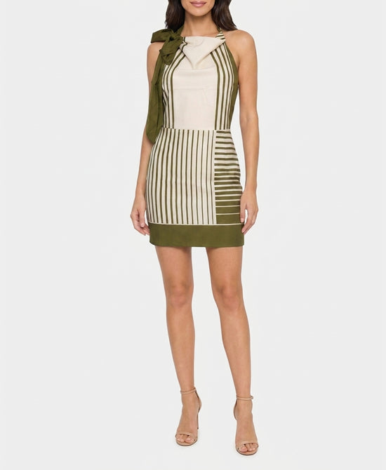 
Stripe Halter Dress w/ Open Back in OLIVE view 1