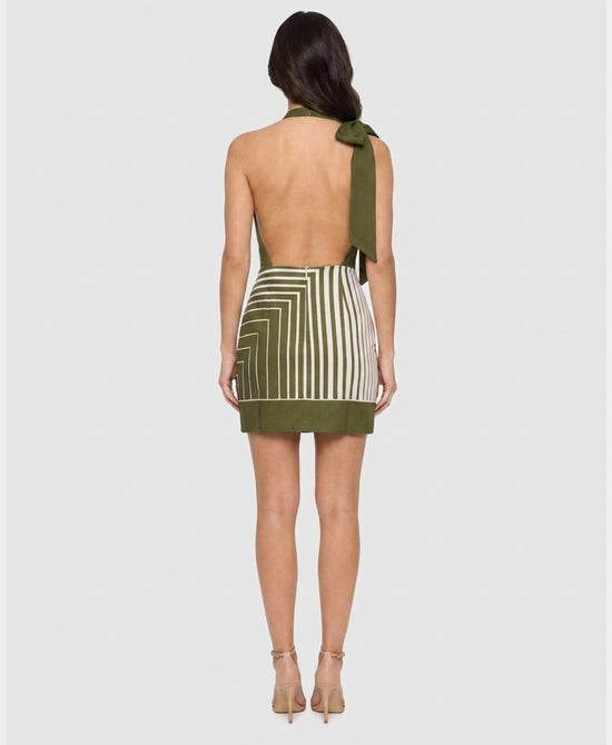 
Stripe Halter Dress w/ Open Back in OLIVE view 2