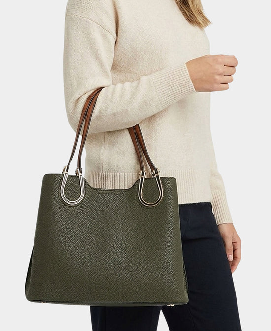 
Faux Leather Handbag in DARK GREEN view 2