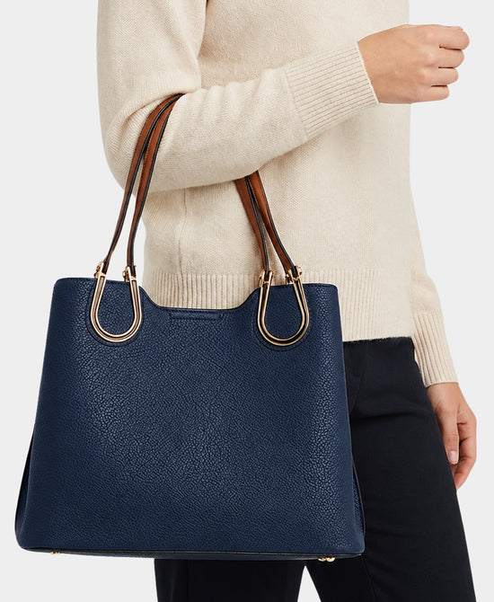 
Faux Leather Handbag in NAVY view 2