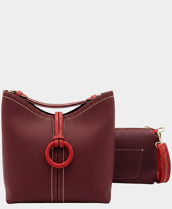 
2in1 Faux Leather Hobo Handbag in BURGUNDY/RED view 2
