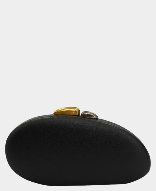 
Mixed Metal Oval Clutch Bag in BLACK view 1