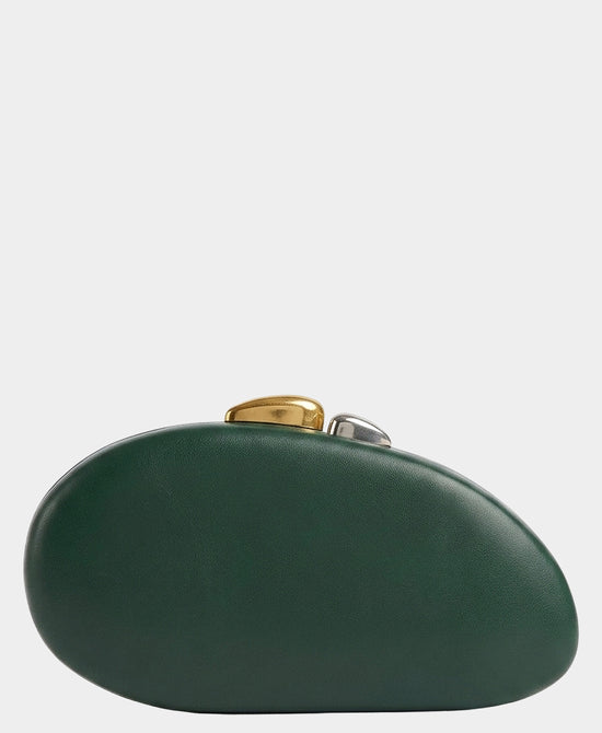 
Mixed Metal Oval Clutch Bag in DARK GREEN view 2
